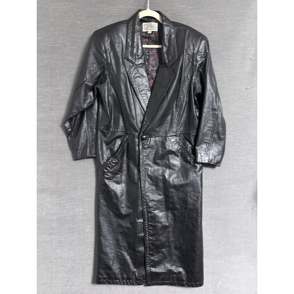 Vintage Pelle Studio‎ Coat XS Black Leather Long Maxi Overcoat Trench 80s 90s